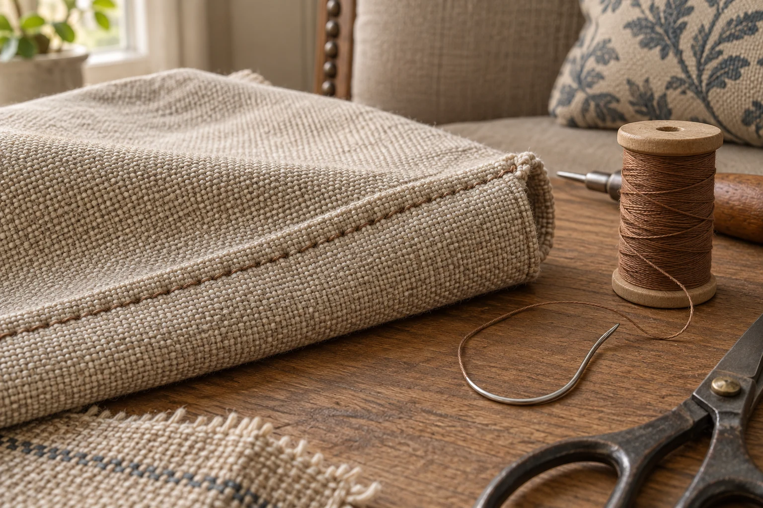 Heavy canvas test seam with an upholstery needle